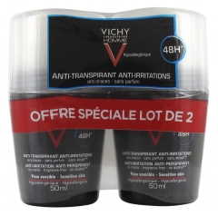 Vichy Homme Déodorant Anti-Transpirant Anti-Irritations 48H Roll-On Lot de 2 x 50 ml