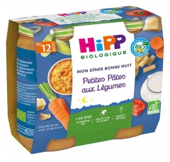 HiPP Mon Dîner Bonne Nuit Petites Pâtes aux Légumes dès 12 Mois Bio 2 Pots