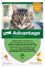 Advantage 40 Solución Antipulgas Para Gato y Conejo de Menos de 4kg 6 Pipetas