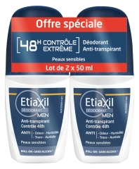 Etiaxil Deodorante Uomo Controllo Antitraspirante 48H Roll-On Lotto di 2 x 50 ml