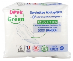 Love & Green Serviettes Hypoallergéniques Nuit 10 Serviettes