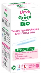 Love & Green Ipoallergenici 100% Cotone Organico Tamponi 16 Tamponi Regolari con Applicatore