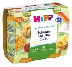 HiPP Les Menus Plaisirs Fettucine Légumes Colin dès 12 Mois 2 Pots