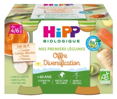 HiPP Mes Premiers Légumes Diversification dès 4/6 Mois Bio 4 Pots - Saveur : Carottes, Carottes blanches, Panais, Poireaux