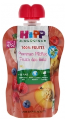HiPP 100% Owoce Jabłko Brzoskwinia Owoce Leśne od 4/6 Miesiąca Ekologiczne 90 g