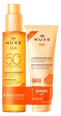 Nuxe Sun Huile Solaire Bronzante Visage et Corps SPF50 150 ml + Lait Fraîcheur Après-Soleil Visage et Corps 100 ml Offert