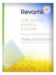 Revamil Tulle au Miel Médical 5 Pansements Unitaires Stériles 5 x 5 cm