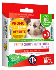 Vétobiol Pipettes Puppy Small Dog 250g to 15kg Organic 3 Pipettes
