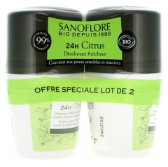 Sanoflore 24H Citrus Déodorant Fraîcheur Anti-Traces Roll-On Bio Lot 2 x 50 ml
