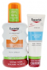 Eucerin Sun Protection Sensitive Protect Sun Spray SPF50+ 200 ml + Relief Gel-Crème Après-Soleil 50 ml Offert