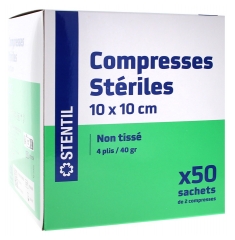 Stentil Compresses Stériles Non Tissées 10 x 10 cm 50 Sachets de 2 Compresses