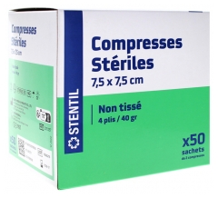 Stentil Non-Woven Sterile Compresses 50 Bags of 2 Compresses 7.5 x 7.5 cm
