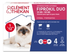 Clément Thékan Fiprokil Duo Antiparasitaire Chat 1 à 12 kg 4 Pipettes