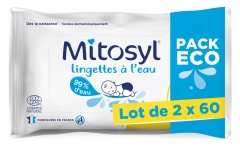 Mitosyl Lingettes à l'Eau Lot de 2 x 60 Lingettes