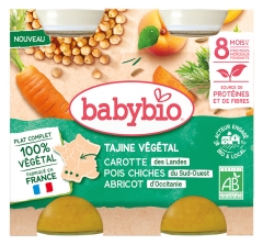Babybio Tajine Végétal Carotte Pois Chiches Abricot 8 Mois et + Bio 2 Pots de 200 g