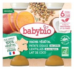 Babybio Verdure Tritate Patate Dolci Lenticchie Latte di Cocco Dai 6 Mesi in su Biologico 2 Vaschette da 200 g