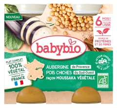 Babybio Eggplant Chickpeas Vegetable Moussaka Style 6 Months and + Organic 2 x 200 g Jars