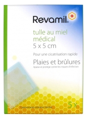 Tulle au Miel Médical 5 Pansements Unitaires Stériles 5 x 5 cm