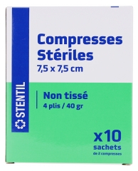 Stentil Compresses Stériles Non Tissées 7,5 x 7,5 cm 10 Sachets de 2 Compresses