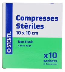 Stentil Compresses Stériles Non Tissées 10 x 10 cm 10 Sachets de 2 Compresses