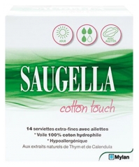 Saugella Cotton Touch Jour 14 Serviettes Extra-Fines avec Ailettes