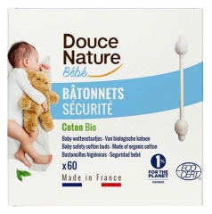 Bețișoare de siguranță din bumbac ecologic Douce Nature B&eacute;b&eacute; 60 Unități