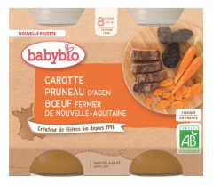 Babybio Carota Agen Prune Manzo di Fattoria Della Nuova Aquitania 8 Mesi e + Biologico 2 Vasetti da 200 g