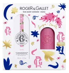 Roger &amp; Gallet Rose Coffret Eau Parfumée Bienfaisante 100 ml + Bougie Parfumée 75 gr Offerte