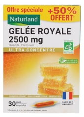 Naturland Gelée Royale 2500 mg Bio 20 Ampoules + 10 Ampoules Offertes