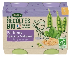 Blédina Les Récoltes Bio Petits Pois Épinards Boulghour dès 8 Mois Bio 2 Pots