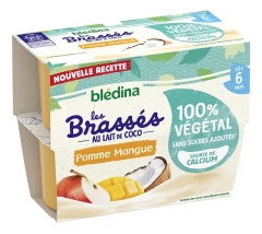 Blédina Les Brassés au Lait de Coco Pomme Mangue dès 6 Mois 4 Pots