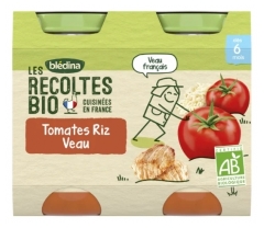 Blédina Les Récoltes Bio Tomates Riz Veau dès 6 Mois Bio 2 Pots