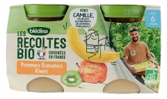 Blédina Les Récoltes Bio Pommes Bananes Kiwis dès 6 Mois Bio 2 Pots