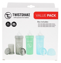 Twistshake Anti-Colique M 260 ml 2 Mois et + Pack 3 Biberons