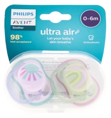 Avent Ultra Air 2 Sucettes Orthodontiques Silicone avec Motif 0-6 Mois