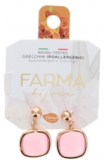 Pharma Bijoux Boucles d'Oreilles Hypoallergéniques Carrées avec Quartz Rose 25 mm