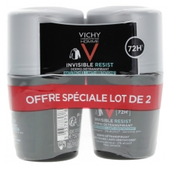 Vichy Homme Déodorant Invisible Resist Dermo-Détranspirant 72H Roll-On Lot de 2 x 50 ml