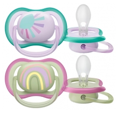 Avent Ultra Air 2 Sucettes Orthodontiques Silicone avec Motif 0-6 Mois