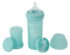 Biberon Anti-coliques En Verre Twistshake 180 Ml - Verre Borosilicate, Tétine Rappelant Le Sein, Valve Anti-colique - Revêtement Silicone Amovible Sans BPA - Vert Pastel