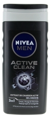 Nivea Men Active Clean 3in1 Shower Gel Face, Body and Hair Activated Charcoal 250 ml