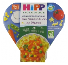 HiPP Mon Dîner Bonne Nuit Pâtes Animaux du Zoo aux Légumes dès 12 Mois Bio 230 g