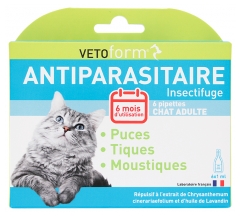Vetoform Antiparasit&aacute;rio Repelente de Insetos Gato 6 Pipetas de 1 ml