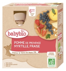 Babybio Mela Mirtillo Fragola 6 Mesi e + Bio 4 Bottiglie da 90g