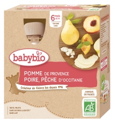 Babybio Apple Pear Peach 6 Miesięcy i Więcej Organic 4 x 90g Bottles