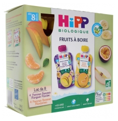 HiPP Fruits à Boire dès 8 Mois Bio 8 Gourdes de 90 ml