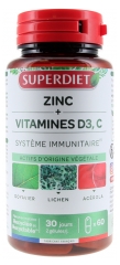 Superdiet Zinc + Vitamines D3, C 60 Gélules