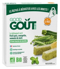 Good Goût Le Bâtonnet Vert Petit Pois Courgette Semoule de Maïs Dès 12 Mois Bio 6 Bâtonnets