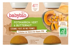 Babybio Potimarron Vert &amp; Butternut Bio 2 Pots de 130 g