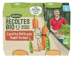 Blédina Les Récoltes Bio Carottes Petits Pois Poulet Fermier Dès 6 Mois Bio 2 Pots