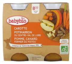 Babybio Carota Zucca Mela Anatra 8 Mesi e + Bio 2 Vasetti da 200 g